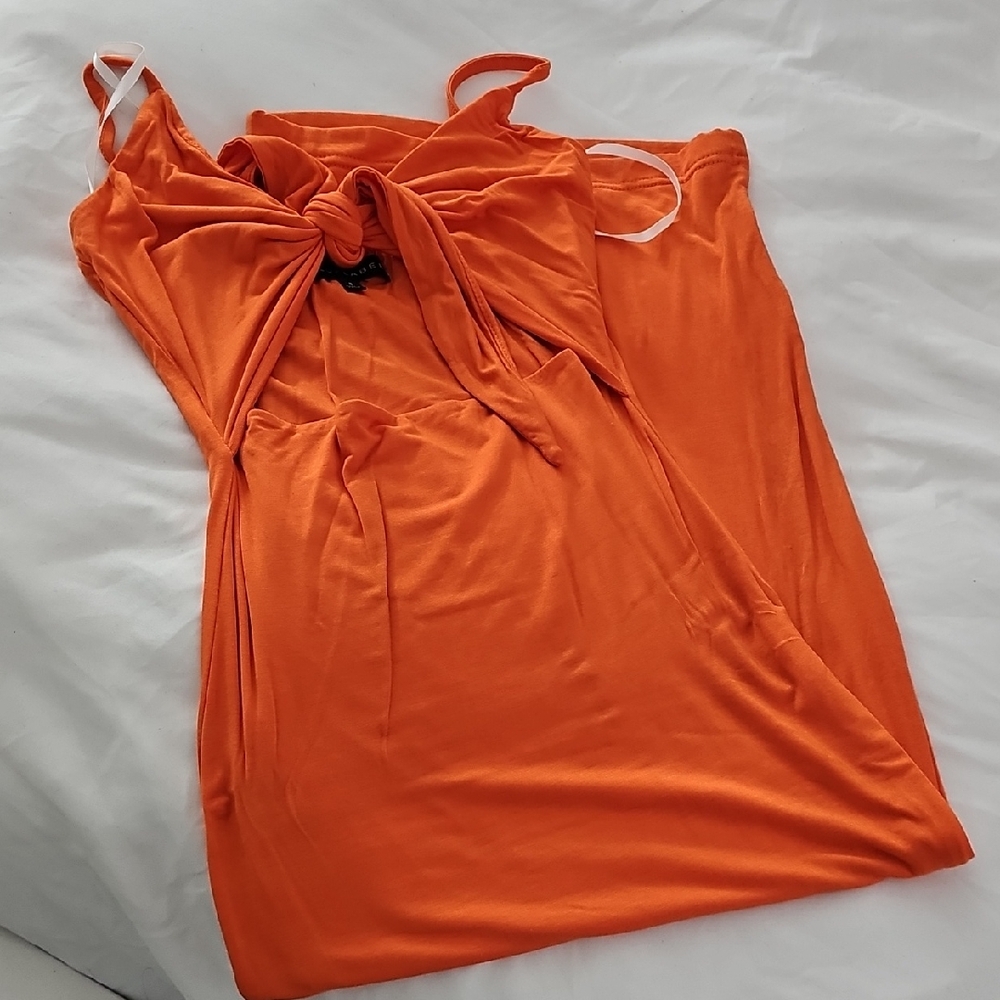 JLUXLABEL Vibrant Orange Dress with Knot Detail Sexy Size Small